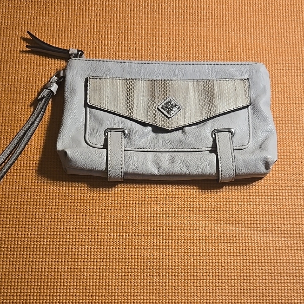 Vera Wang Gray Leather Clutch with Strap